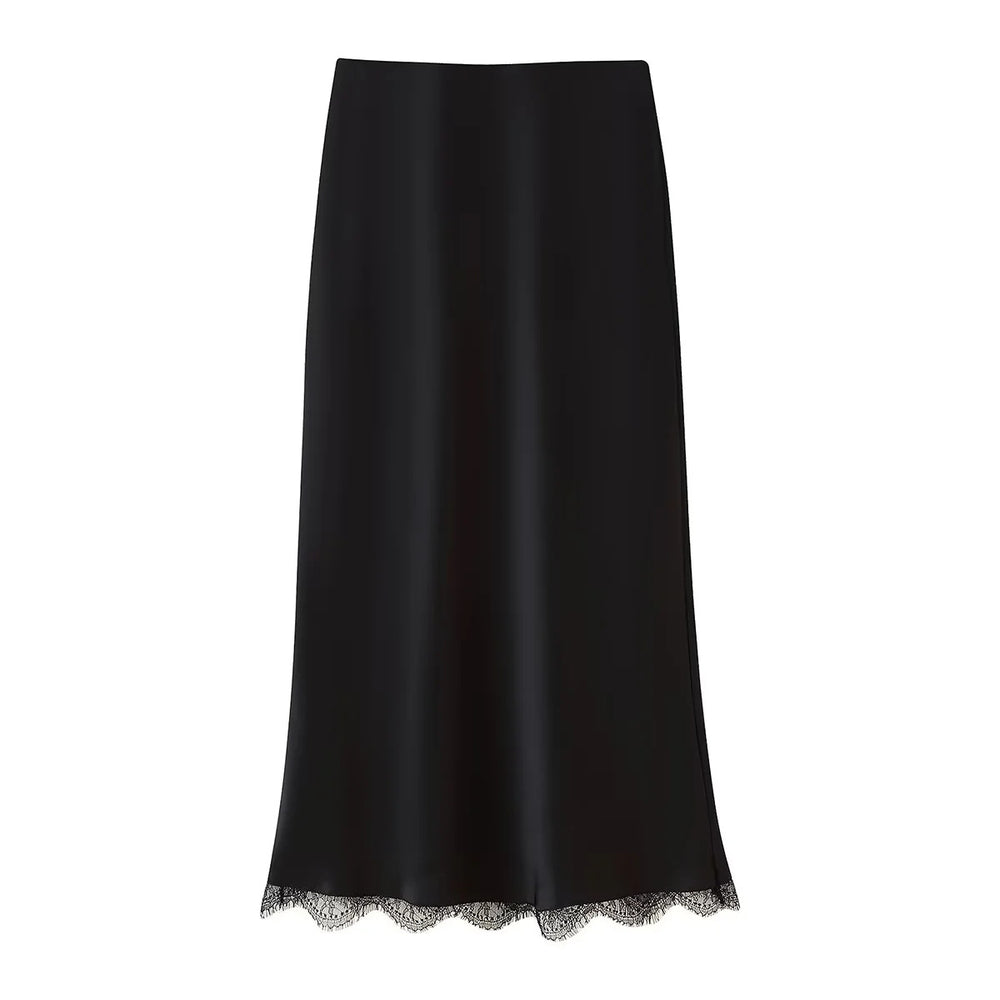 Damen Eleganter Midirock mit zartem Spitzenbesatz R&B