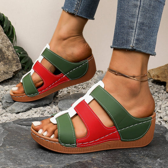 Damen Wedge-Pantoletten mit verstellbarem Riemendesign und gepolsterter Sohle R&B