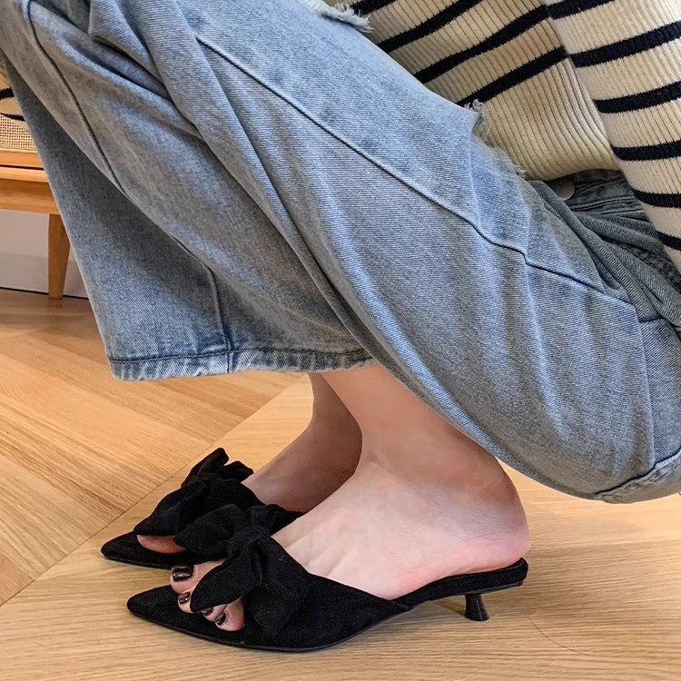 Damen elegante Mules mit aufwendiger Schleifenverzierung R&B