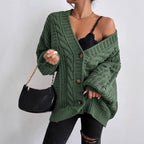 Damen Grobstrick Cardigan mit weiten Ärmeln und Knopfdetails R&B