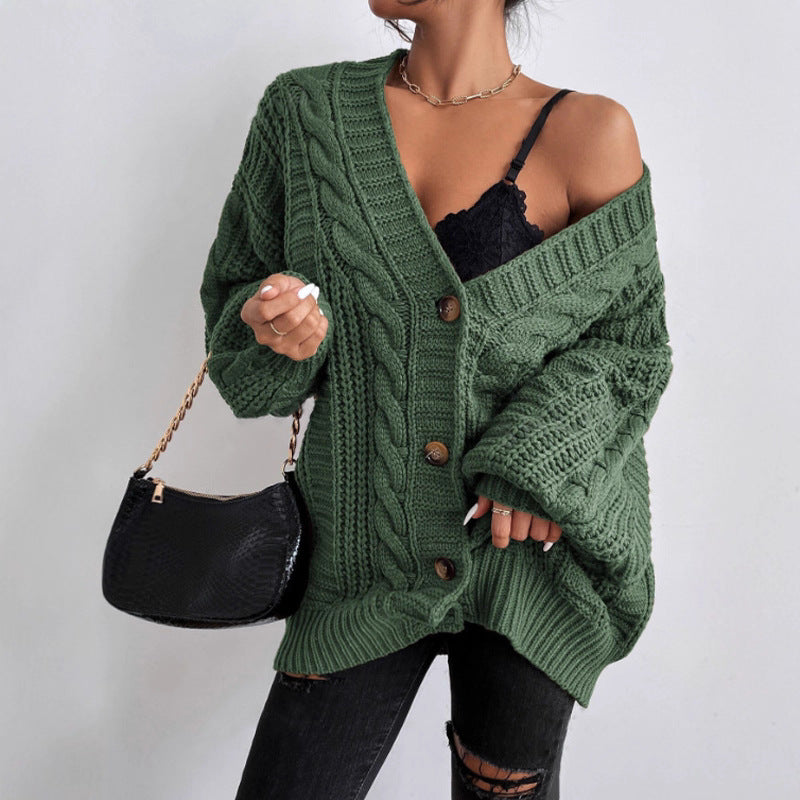 Damen Grobstrick Cardigan mit weiten Ärmeln und Knopfdetails R&B