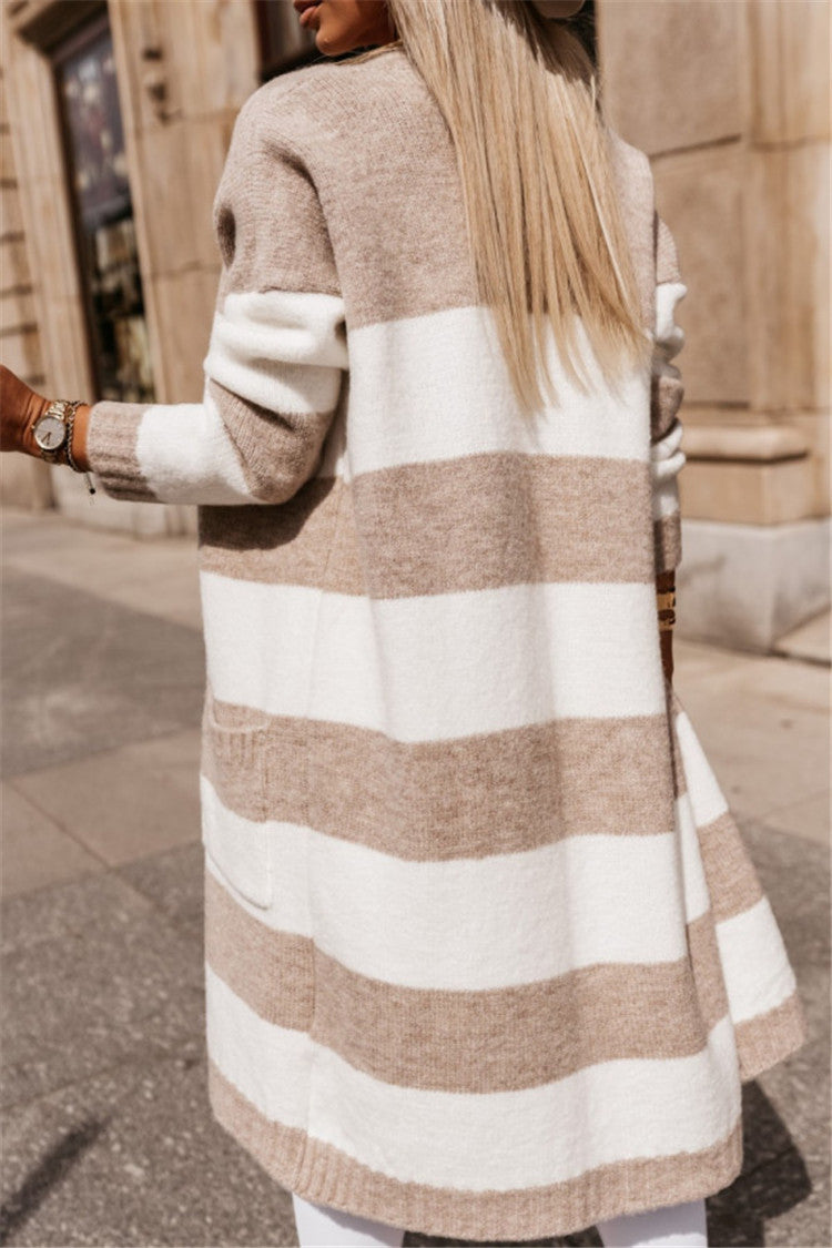 Damen lässiger Strickmantel mit großen Streifen R&B