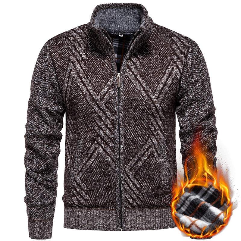 Herren sportliche Strickjacke mit modernem Zopfmuster R&B