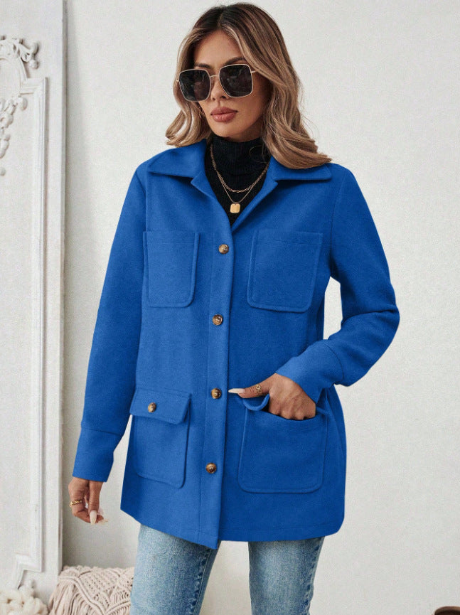 Damen Modische Utility-Jacke mit großen Taschen und goldenem Druck R&B