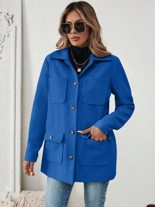 Damen Modische Utility-Jacke mit großen Taschen und goldenem Druck R&B