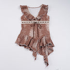 Damen asymmetrisches Sommerkleid mit Rüschen und Spitzenakzenten R&B