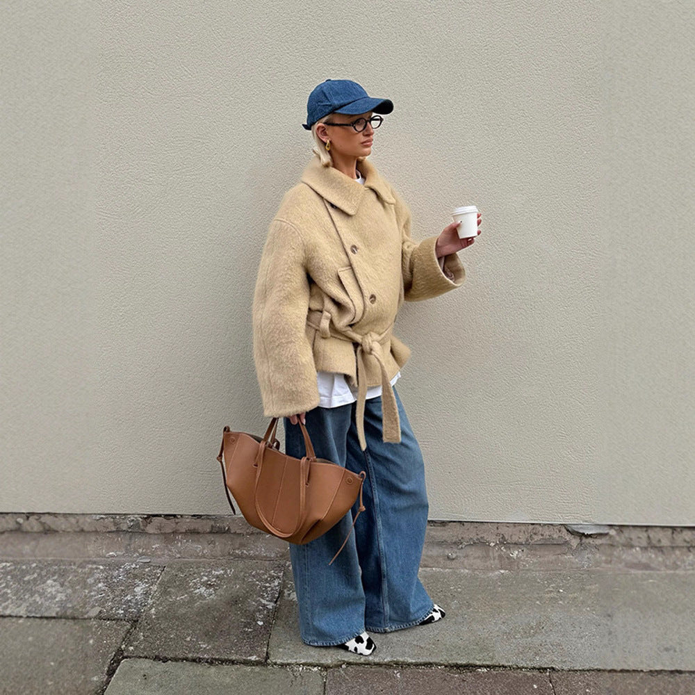 Damen warme und stylische Oversized-Wolljacke R&B