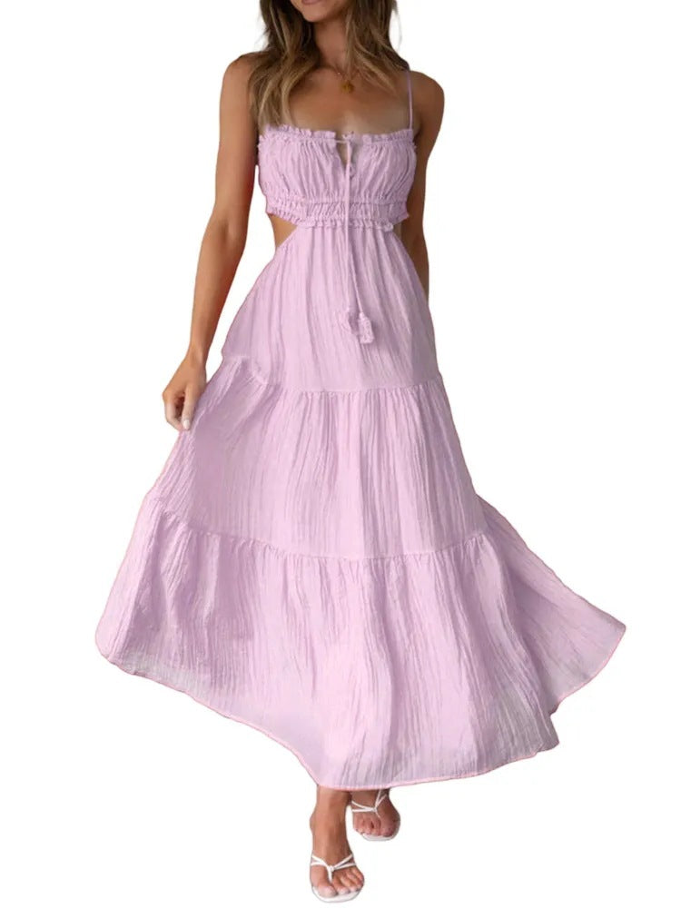 Damen luftiges Maxikleid mit Rüschendetails und verstellbarem Taillenband R&B