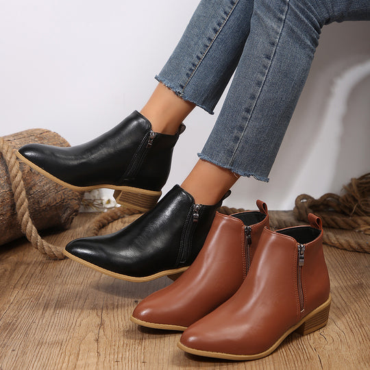 Damen nan schlanke Ankle-Boots mit seitlichem Reißverschluss, schmaler Spitzform und komfortablem Blockabsatz R&B