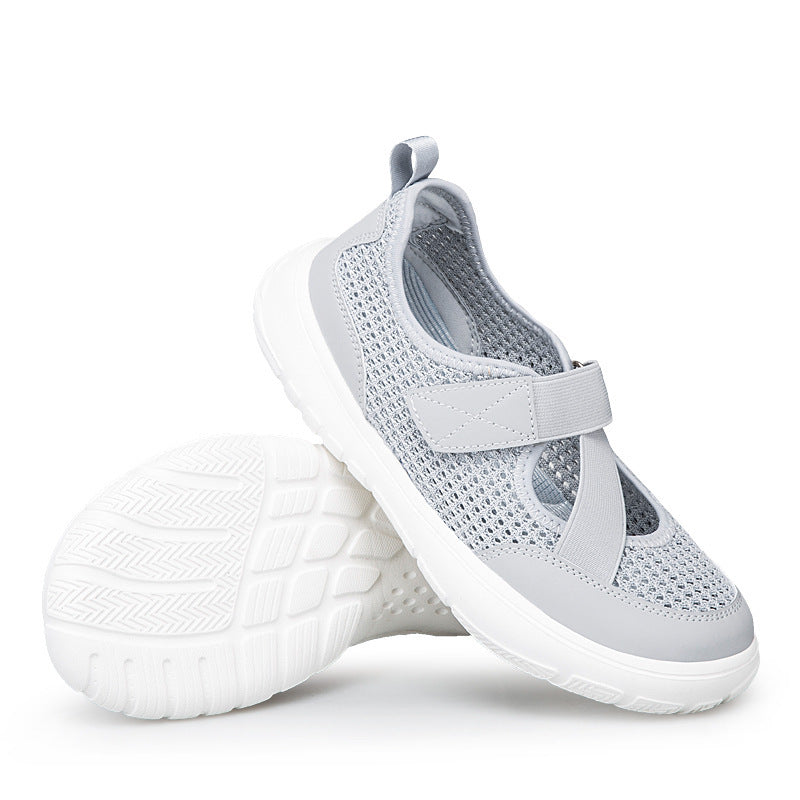Damen nan atmungsaktive Strick-Riemchensneaker mit Klettverschluss gepolsterter Komfortsohle und flexibler Profillaufsohle R&B