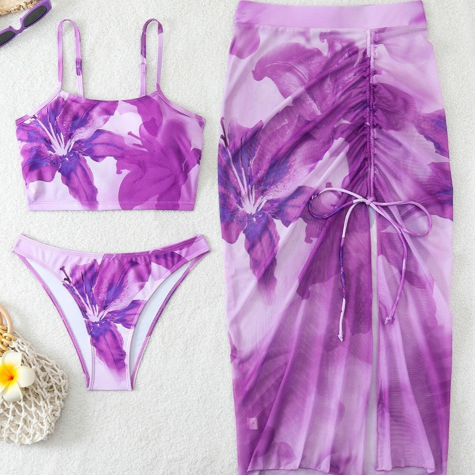 Damen Bikini-Set mit floralem Balconette-Oberteil und transparentem Wickelrock R&B