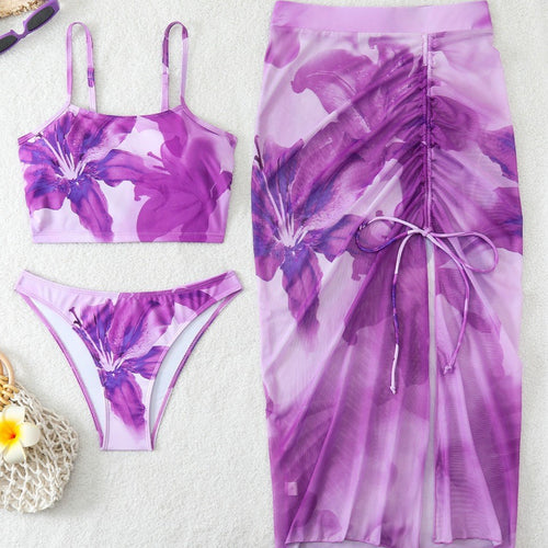 Damen Bikini-Set mit floralem Balconette-Oberteil und transparentem Wickelrock R&B