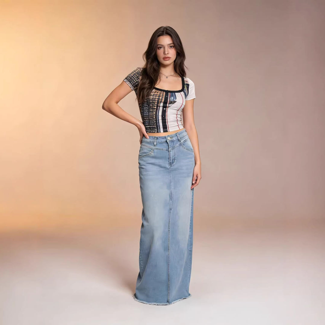 Damen Maxirock im modernen Schnitt mit fransigen Details R&B