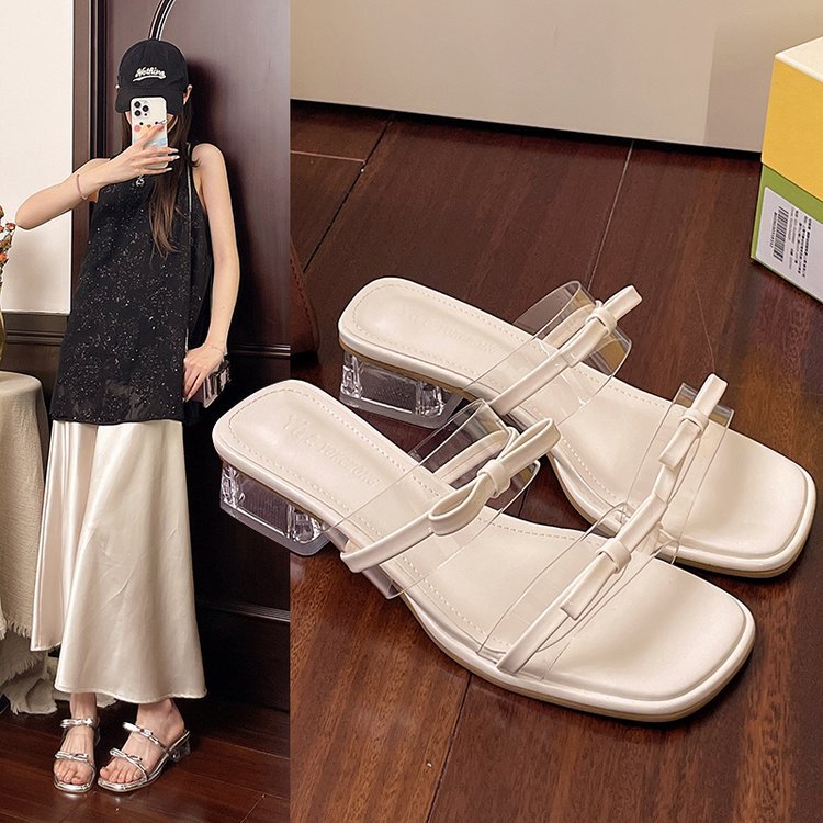 Damen elegante Riemensandalen mit transparentem Riemen und dekorativem Schleifenakzent R&B