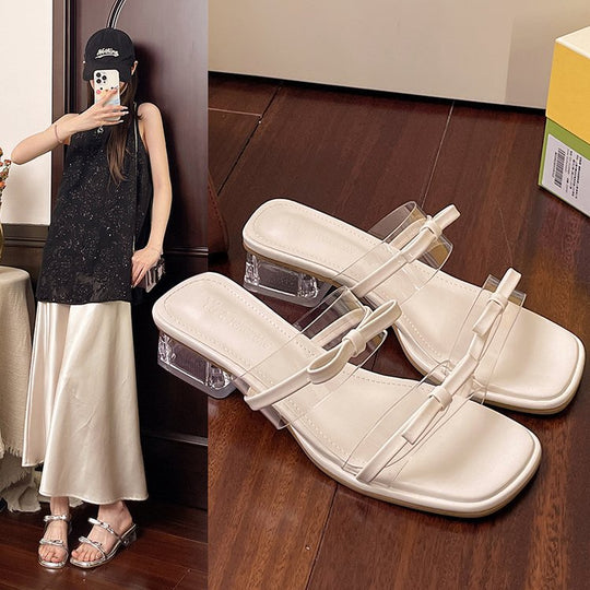 Damen elegante Riemensandalen mit transparentem Riemen und dekorativem Schleifenakzent R&B