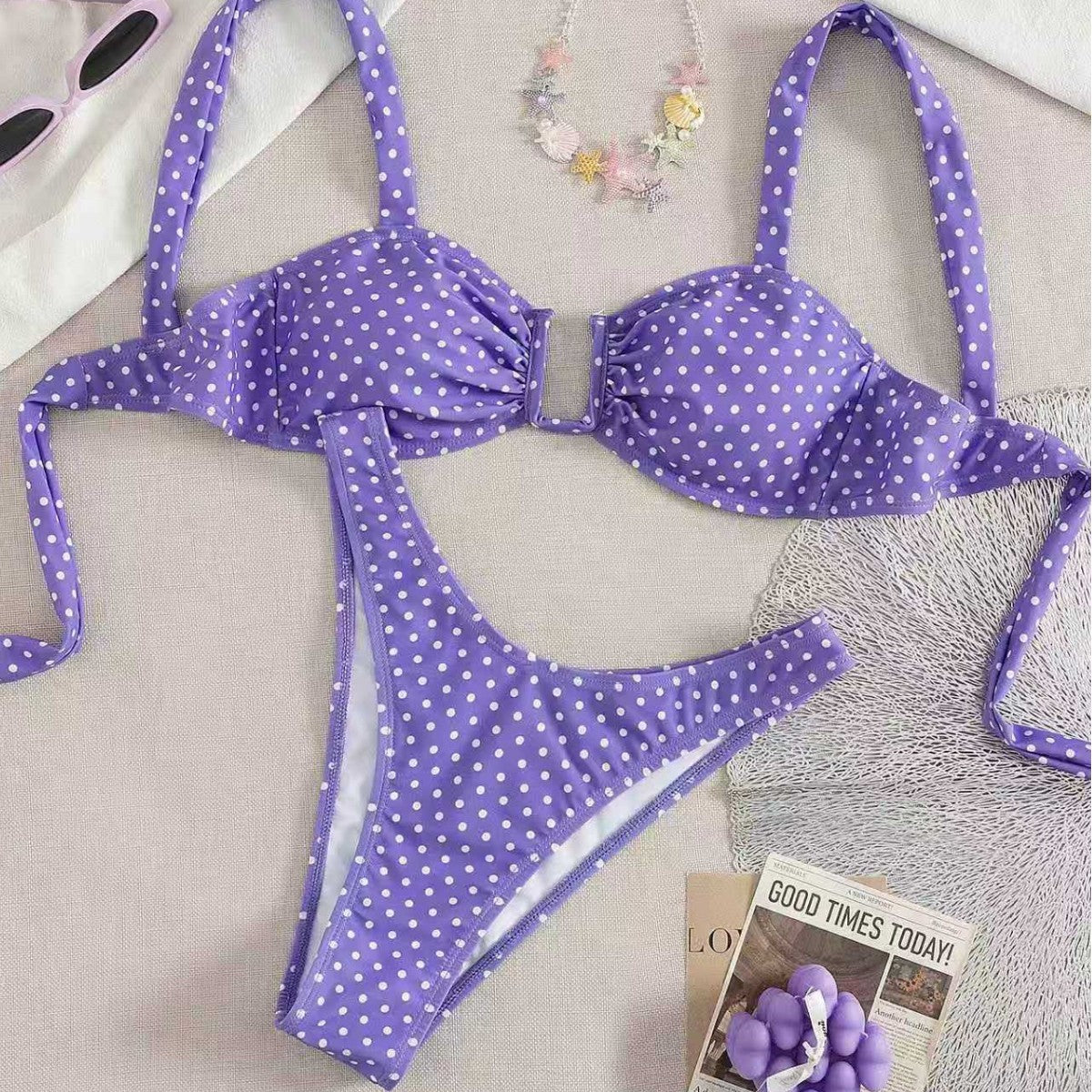 Damen Bikini mit gepolstertem Oberteil und verspieltem Punktedesign R&B