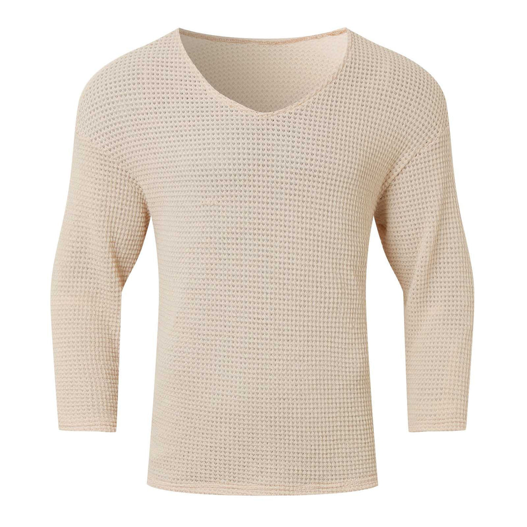 Herren nan strukturiertes Waffelstrick-Langarmshirt mit V-Ausschnitt und wärmendem Thermoeffekt R&B