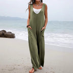 Damen Weit geschnittene Sommer-Jumpsuit mit praktischen Taschen und V-Ausschnitt R&B