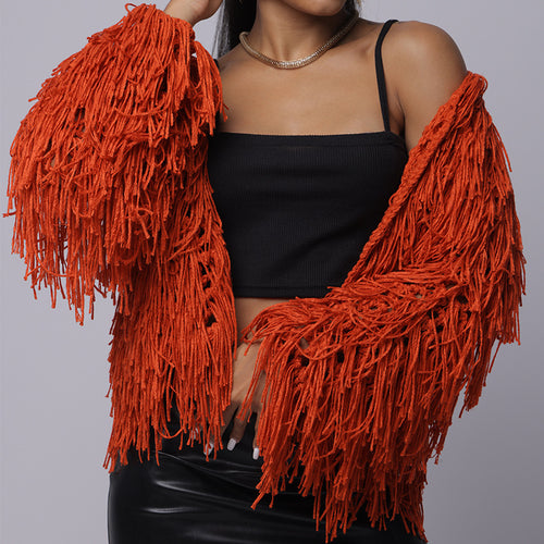 Damen Fransen-Pulloverjacke mit offenem Schnitt und stylischem Design R&B