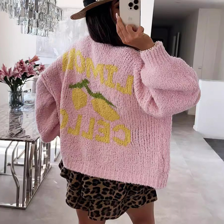 Damen Strickjacke mit fröhlichem Ananas-Motiv und oversized Schnitt R&B