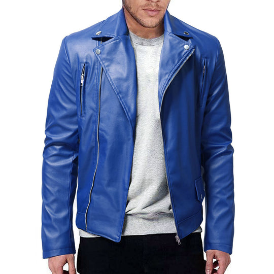 Herren Kunstleder Bikerjacke mit Utility-Taschen