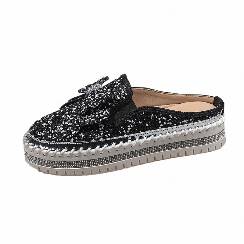 Damen Glamouröse Slipper mit funkelndem Glitzer und dekorativem Schleifen-Detail R&B