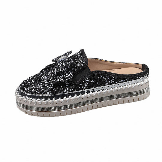 Damen Glamouröse Slipper mit funkelndem Glitzer und dekorativem Schleifen-Detail R&B
