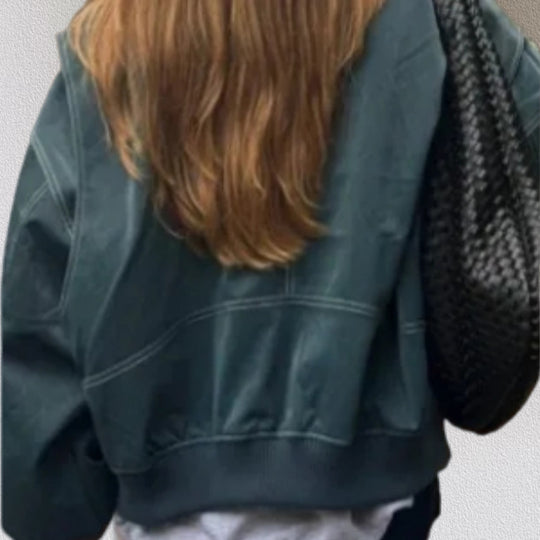 Damen Kunstlederjacke mit praktischen Taschen und elastischem Bund R&B
