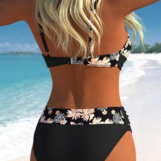 Damen Wickel-Bikini-Set mit floralem Design und hohem Bund R&B
