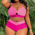 Damen Hochgeschnittener Bikini mit kreativem Farbblock-Design R&B