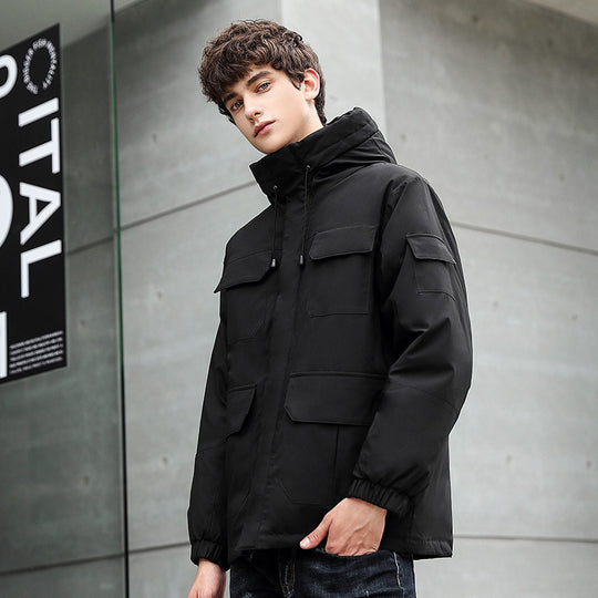 Herren wetterfeste Utility-Jacke mit Kapuze und Taschen R&B