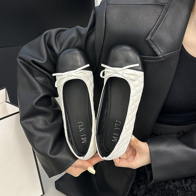 Damen edle Ballerinas mit feinem Schleifendetail und kontrastierendem Zehenbereich R&B