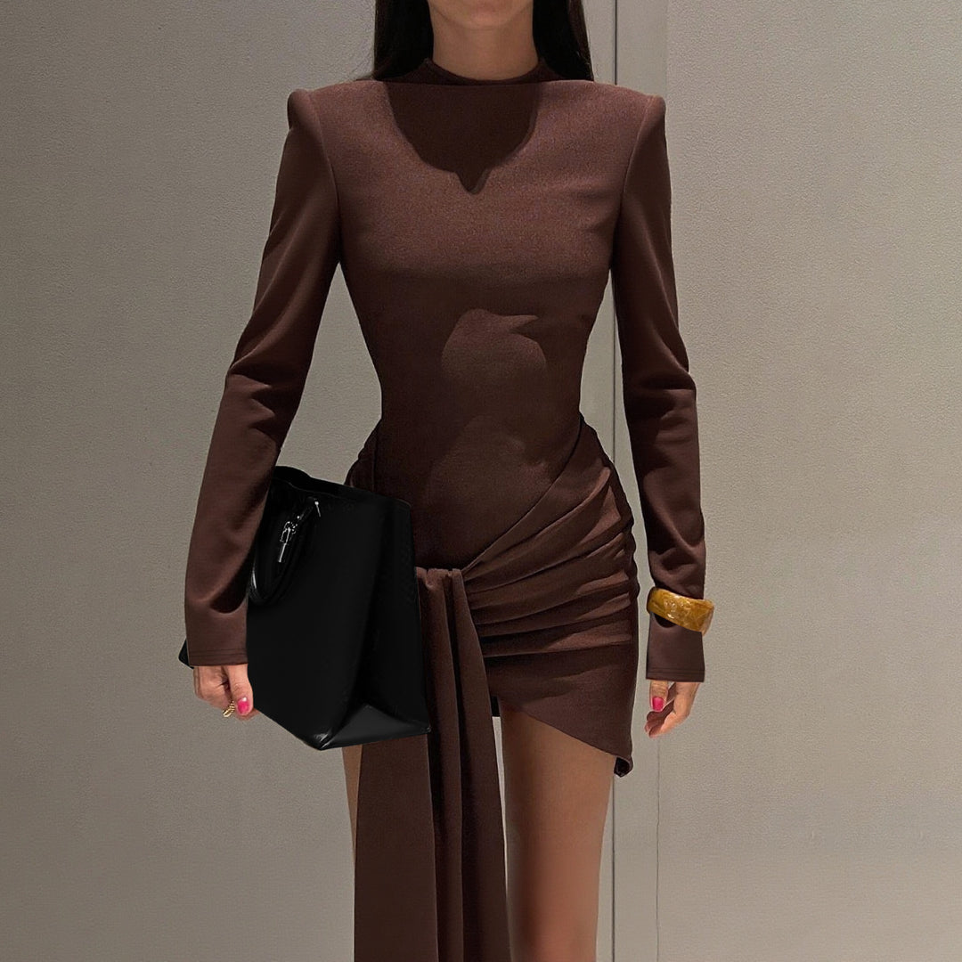 Damen figurbetontes Minikleid mit langen Ärmeln und raffiniertem Wickeldesign R&B