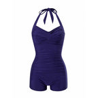 Damen Stilvoller Einteiler Badeanzug mit bindbarem Nackendesign R&B