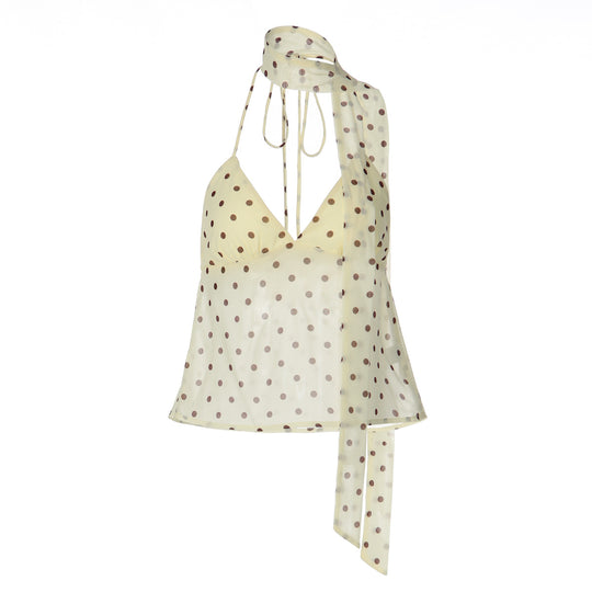 Damen Verspieltes Polka Dot Top mit Halter-Design und schickem Bindedetail R&B