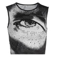 Damen Cropped Tanktop mit strahlendem Augenmotiv und glitzernden Akzenten R&B
