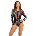 Damen Sportlicher Langarm Badeanzug mit floralem Grafikdesign R&B