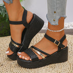 Damen Wedge-Sandaletten mit geflochtenem Riemendesign und elegantem Metallic-Detail R&B