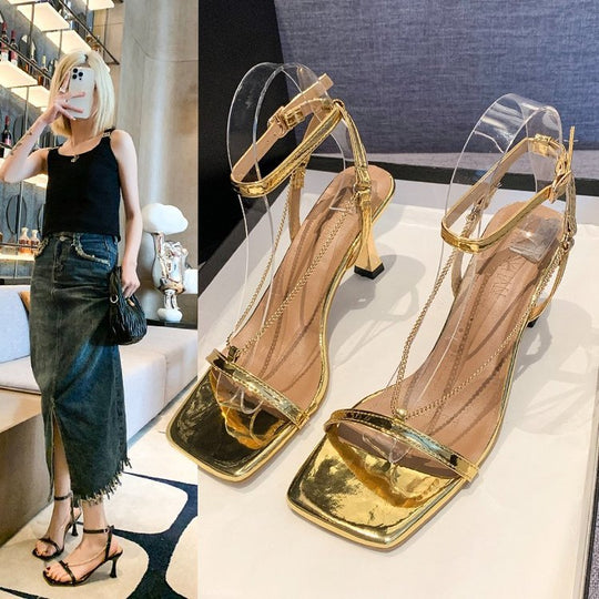 Damen elegante Absatzsandalen mit verziertem Riemendesign R&B