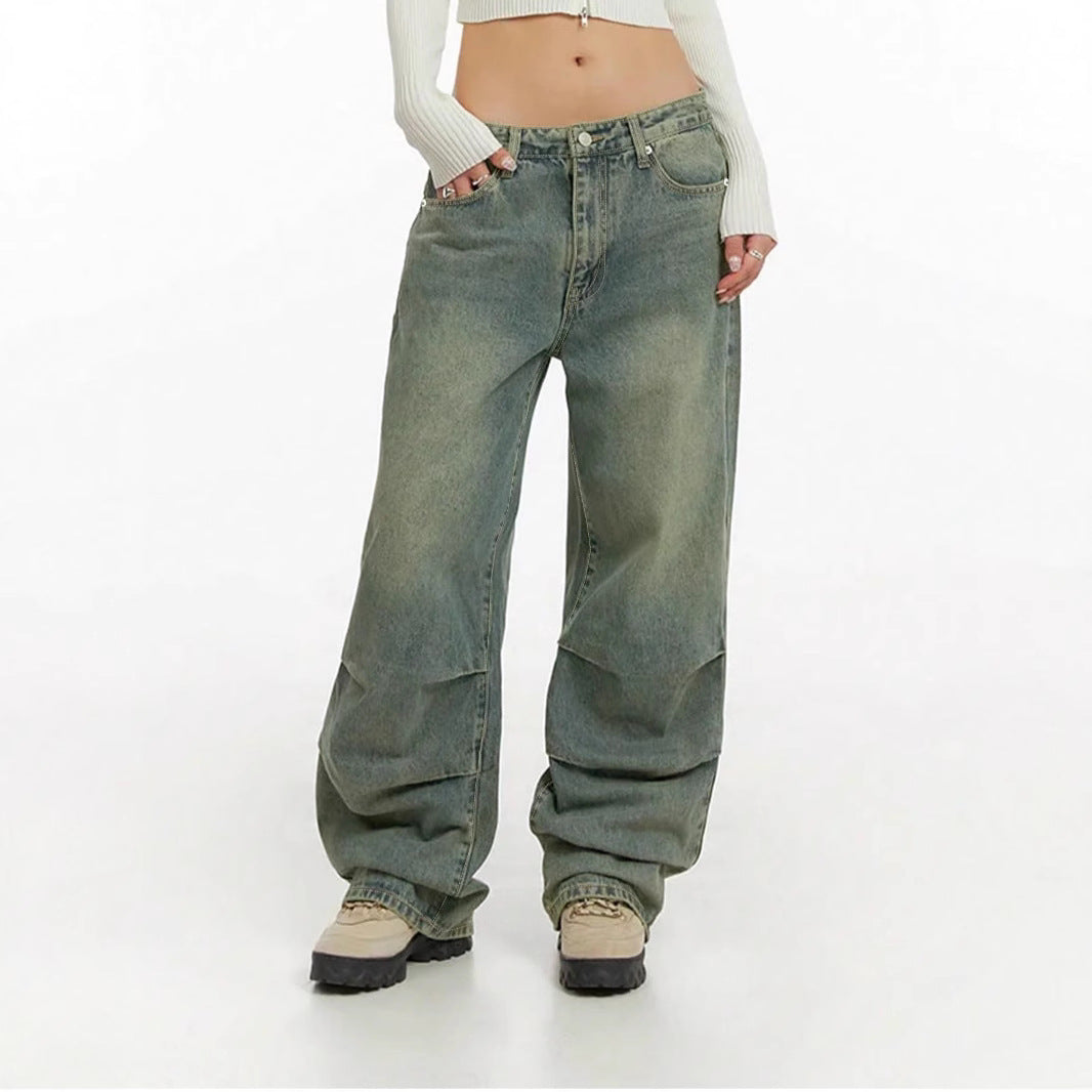 Damen Baggy-Jeans mit hohem Taillenbund und weiten Beinen R&B