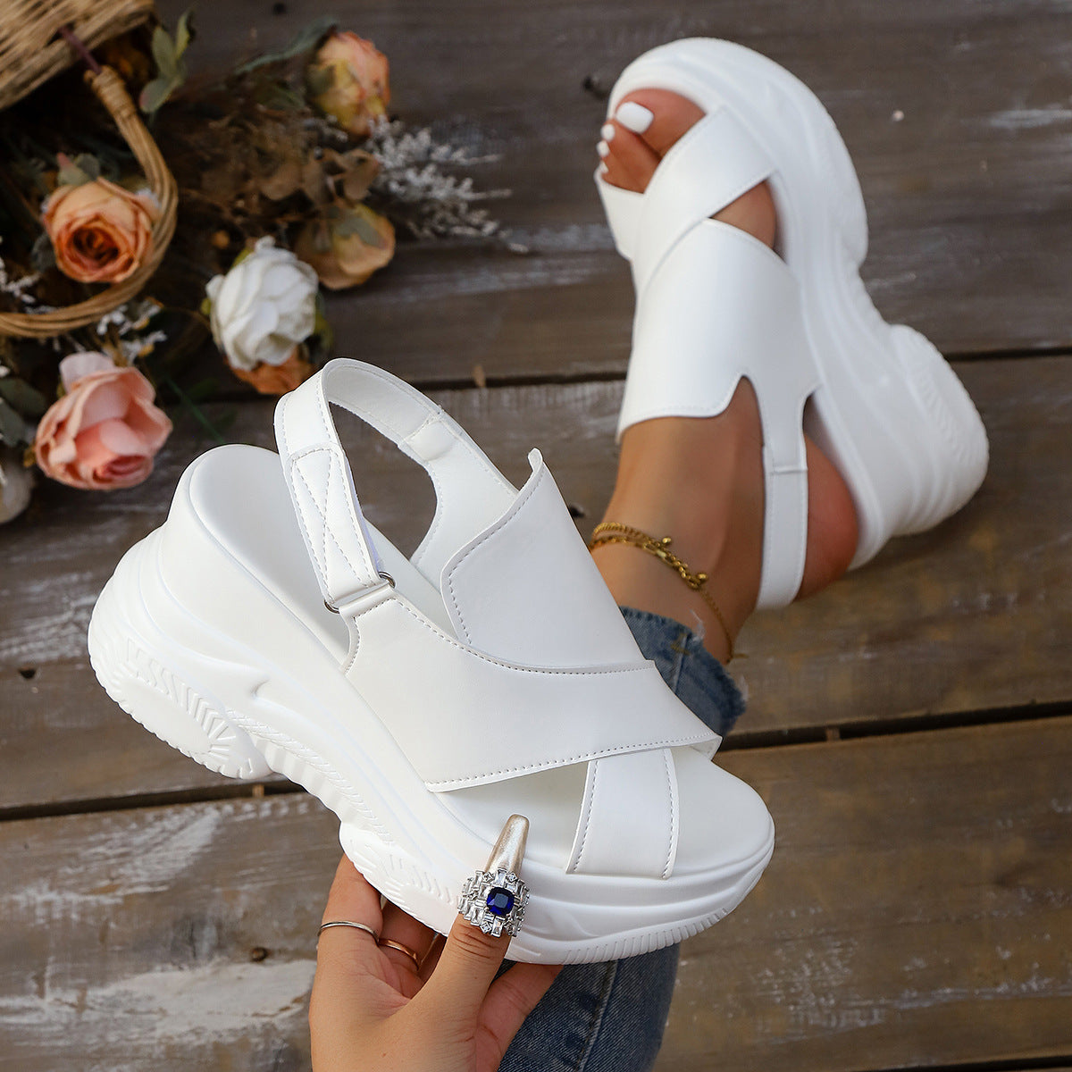 Damen Wedge-Sandaletten mit komfortablem Memory-Schaumfußbett und modischem Riemendesign R&B
