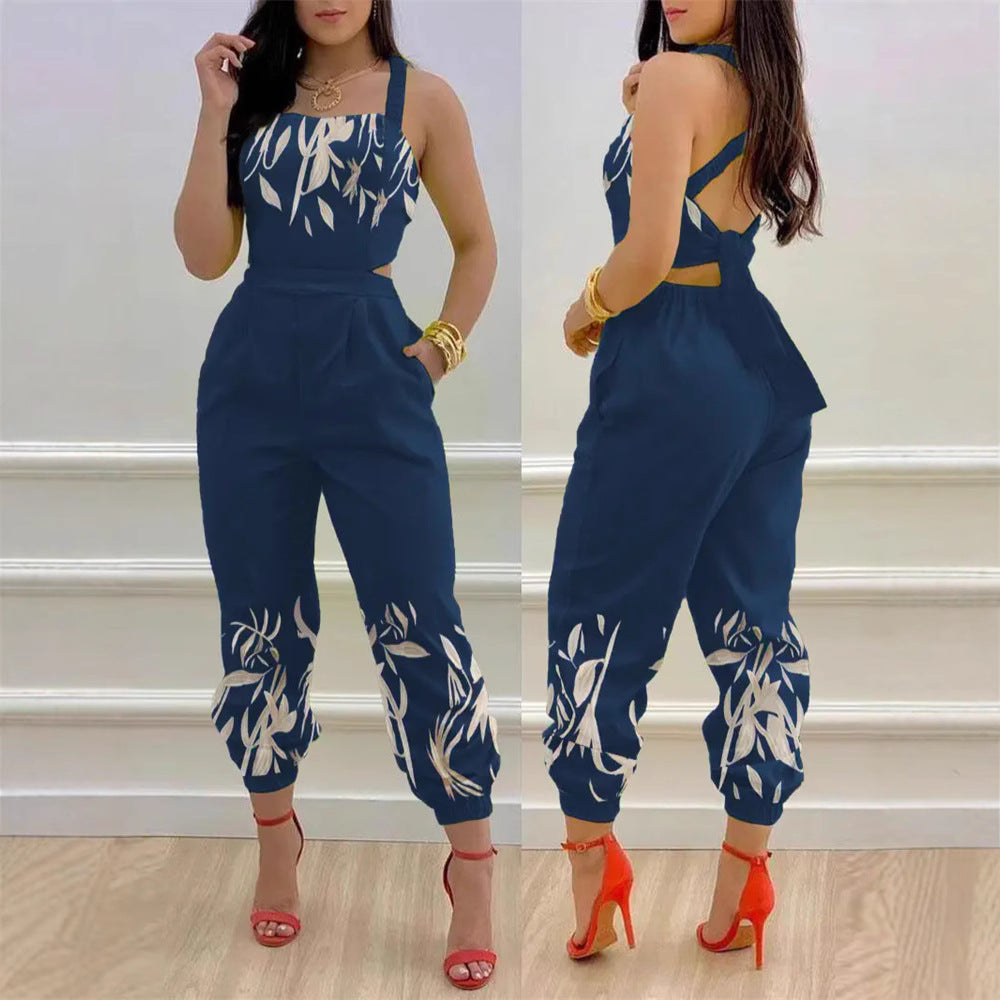 Damen modisches Jumpsuit mit floralem Design und tiefem Rückenausschnitt R&B