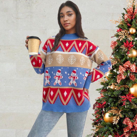 Damen Pullover mit festlichem Weihnachtsmotiv und lässigem Schnitt R&B