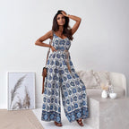 Damen Jumpsuit mit floralem Design und weit geschnittene Beinen R&B