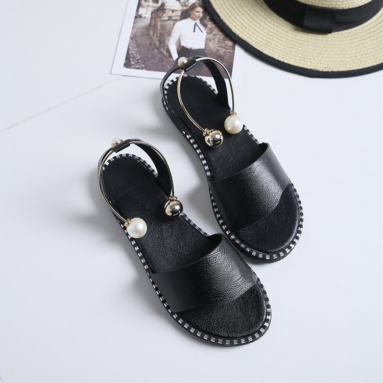Damen Riemensandalen mit elegantem Perlenschmuck und bequemem Fußbett R&B