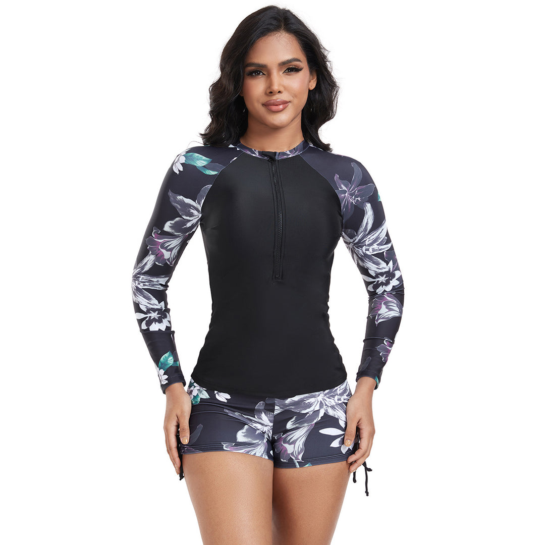 Damen Langarm Rashguard mit modischem floralem Design R&B