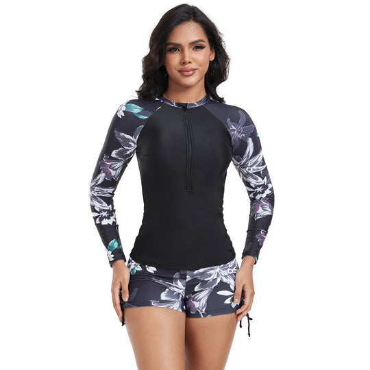 Damen Langarm Rashguard mit modischem floralem Design R&B