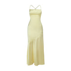 Damen Elegantes Maxikleid aus luxuriösem Satin mit verführerischem V-Ausschnitt R&B