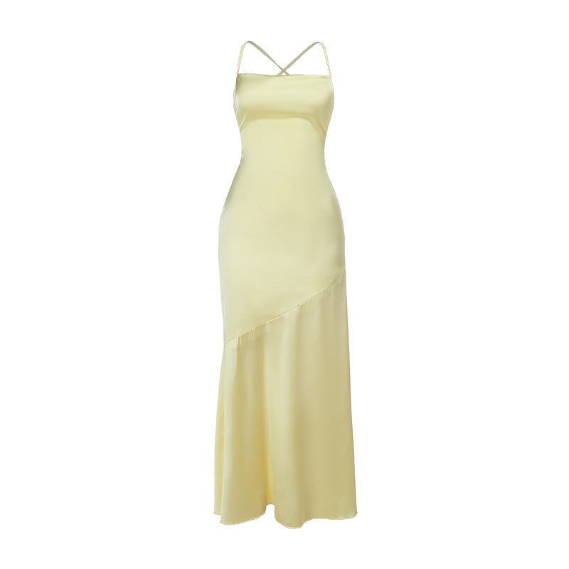 Damen Elegantes Maxikleid aus luxuriösem Satin mit verführerischem V-Ausschnitt R&B