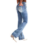 Damen Bootcut Jeans mit vintage Waschung und eleganten Nähten R&B